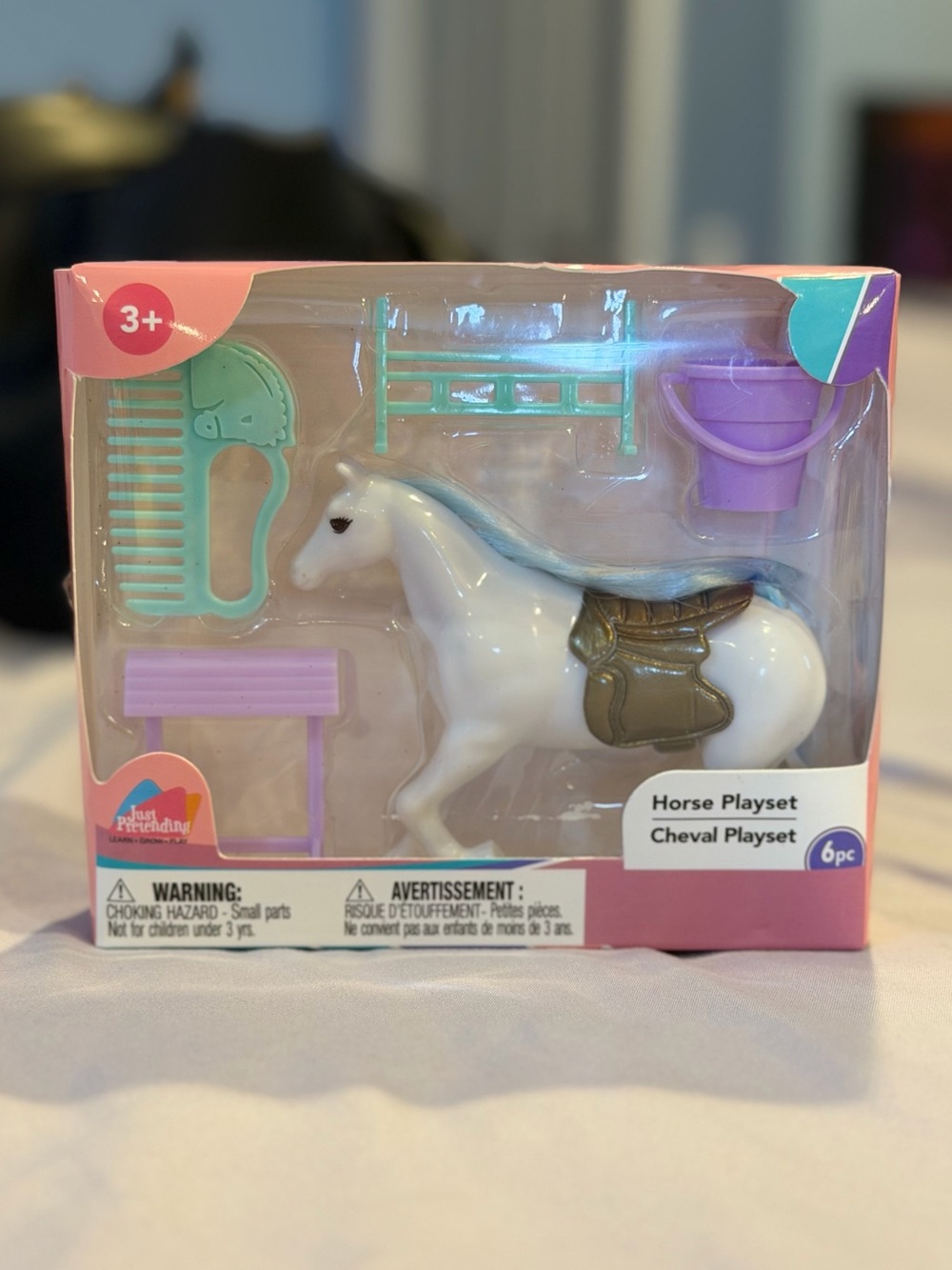 Just Pretending Kids Horse Playset with Accessories - White & Pastel
